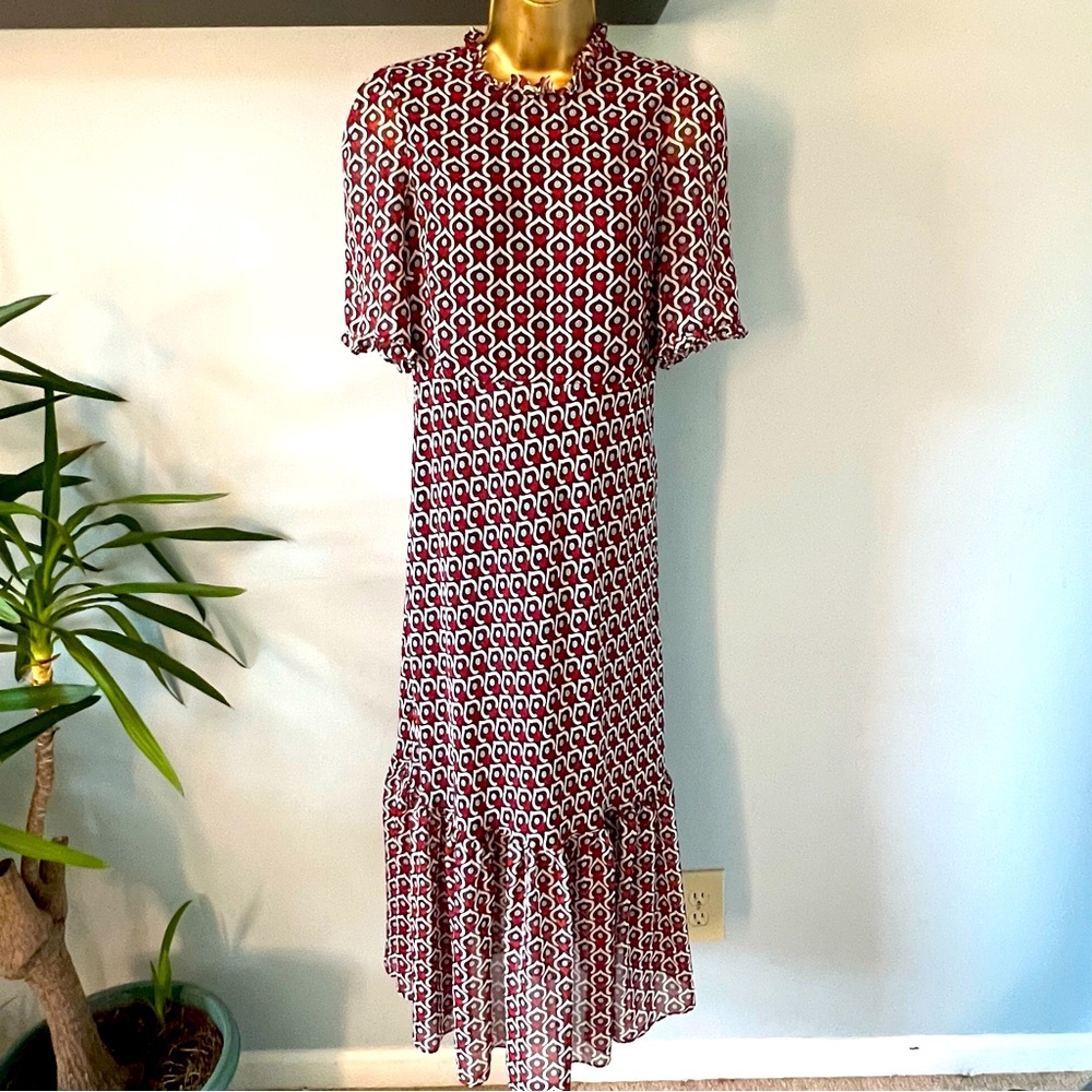 Sheer, ruffle, heart print, short sleeve dress Zara Medium